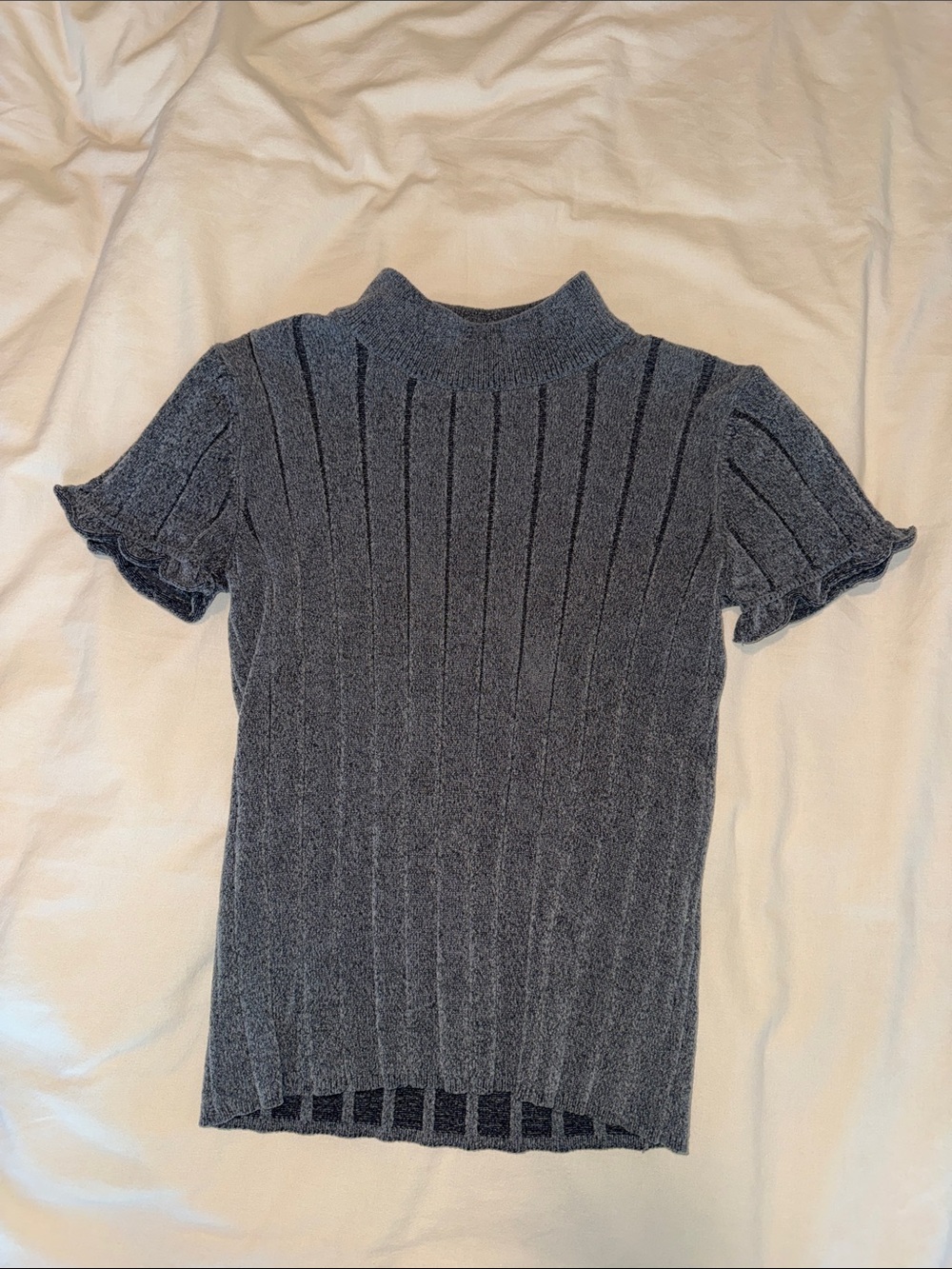 Zara Short Sleeve Ribbed Mock Neck Sweater - Gray